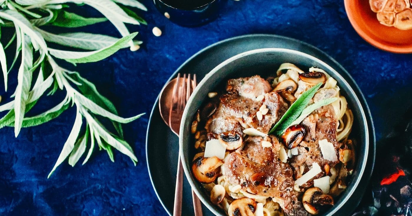 Pork neck steaks with lemon & sage pasta • SA Pork