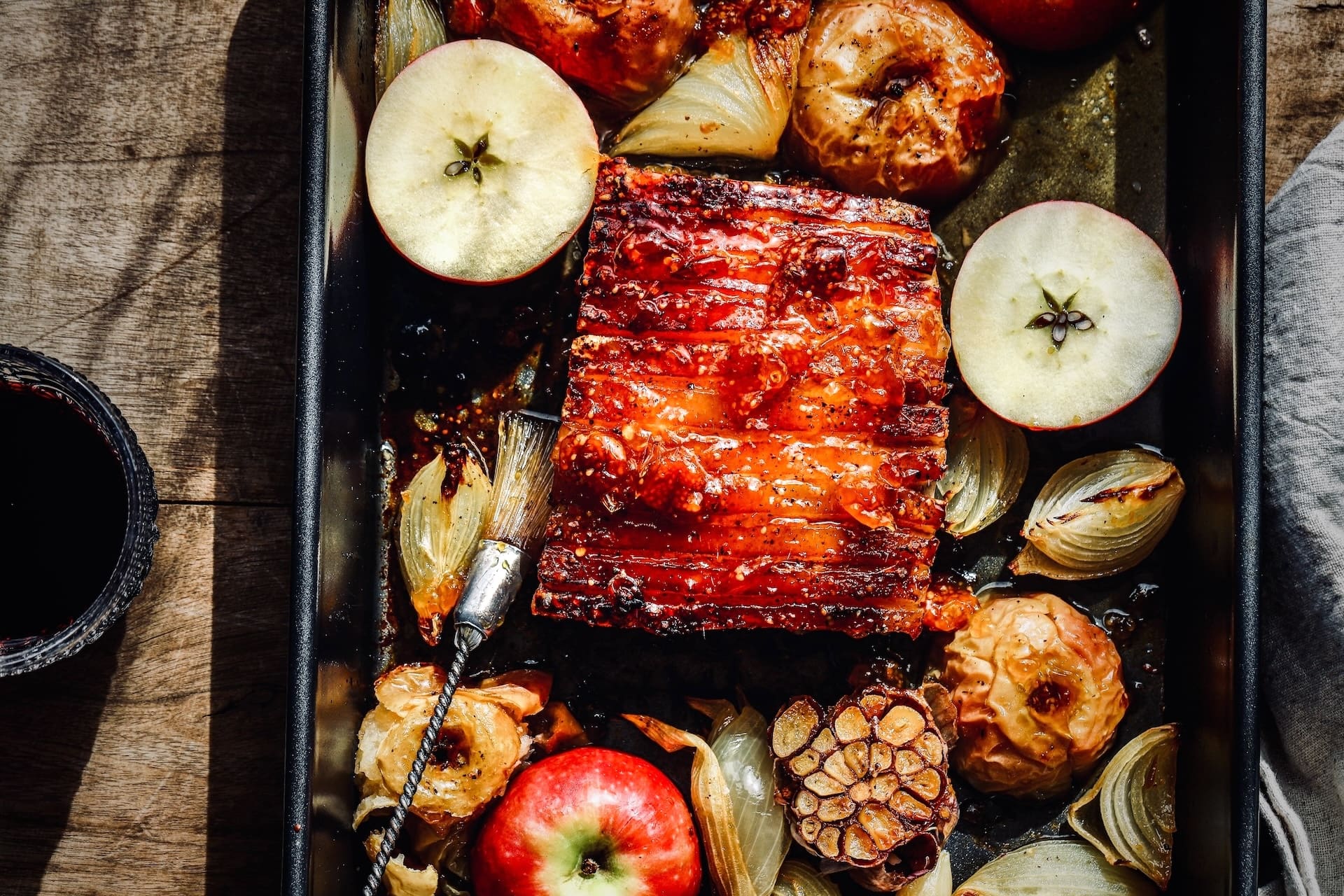 Apple, Onion, and Gooseberry Roasted Pork Belly