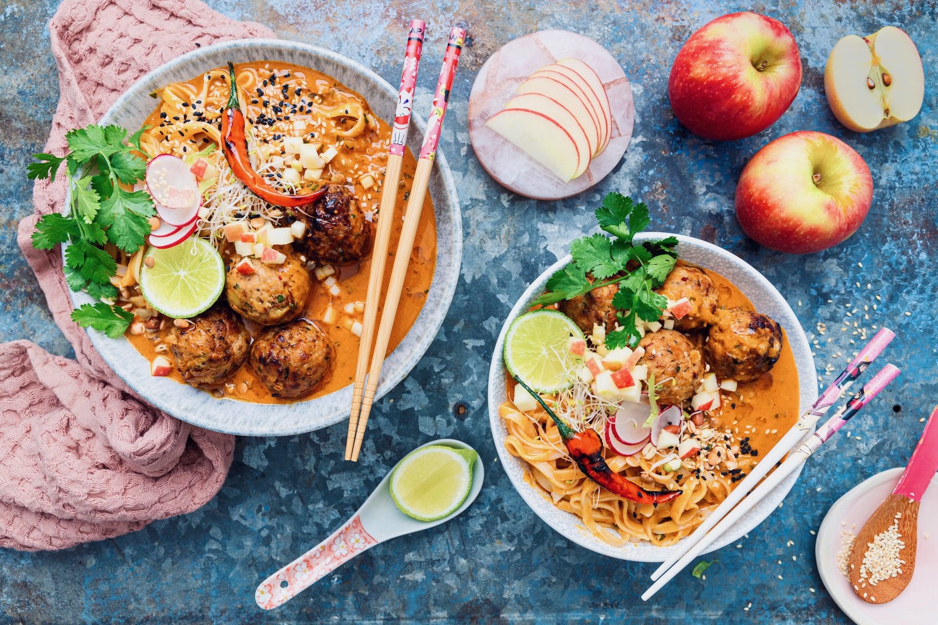 Pork & Apple Meatballs in Thai Red Curry