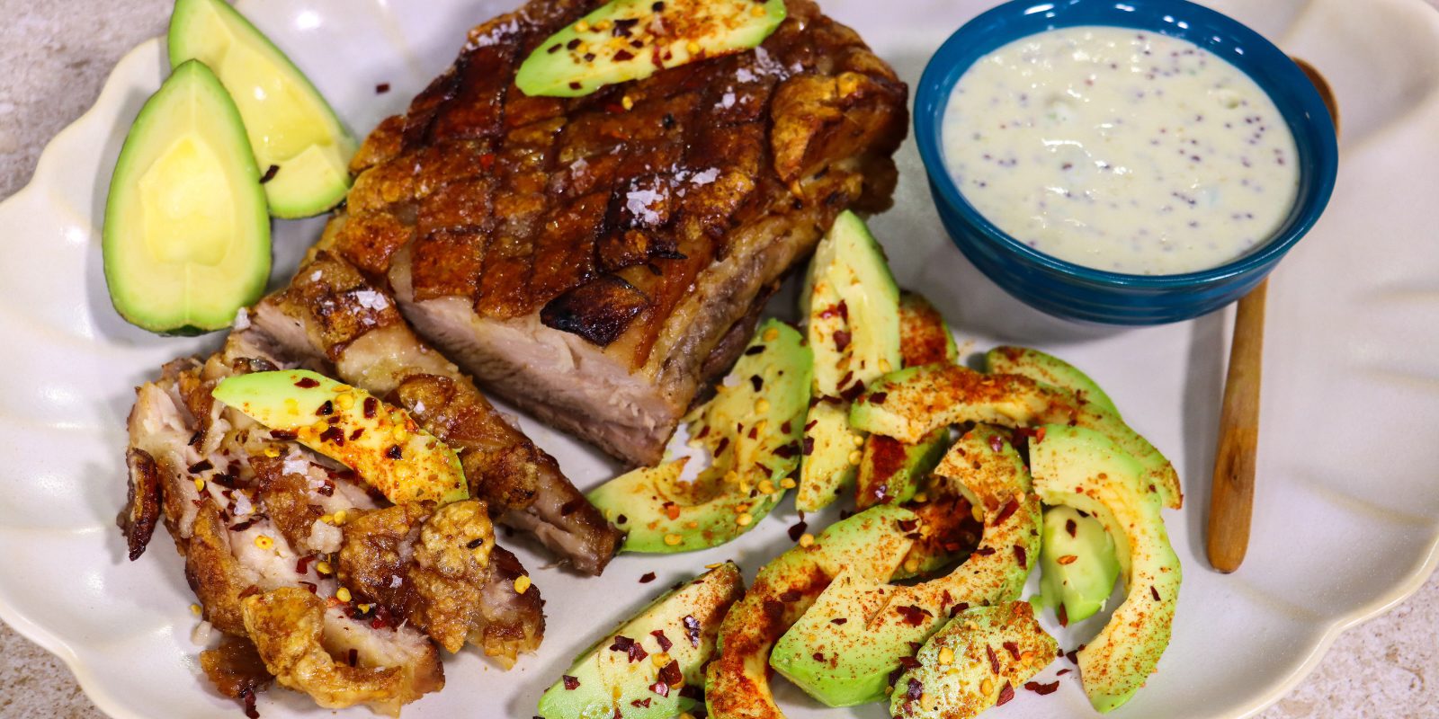 Crispy Pork Belly with Avocado